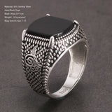 Arabic Elif Vav Black Onyx Mens Rings Silver S925 Antique Turkish Rings for Men Signet Ring Turkish Vintage Jewelry