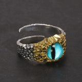 Real Pure Silver S925 Resin Eye Rings for Men and Women Yellow and Blue Adjustable Size Fine Jewelry