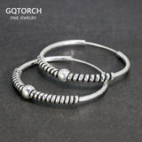 Real 925 Sterling Silver Round Earrings Fashion Hoop Circle Earrings With Coils Beads Handmade Jewelry Accessories