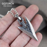 S990 Pure Silver Pendant For Men Antient Viking Spearhead Weapon Shape Handcrafted Jewelry