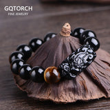 12mm-16mm Beads Natural Obsidian Pixiu Bracelet for Men Tiger Eye Stone Bead Bracelet Couple  Charm Bracelet Jewelry