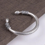 990 Sterling Silver Tibetan Six Words Mantra Bangle for Men and Women Buddhist Heart Sutra Cuff Bracelet Good Luck Jewelry