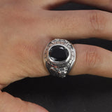 Genuine Pure 925 Sterling Silver Men's Dragon Tiger Ring with Black Zircon Stone Vintage Engraving Punk Rock Vintage Jewelry