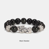 Feng Shui Natural Stones Wealth Bracelet Pixiu Single Circle Bracelet 999 Sterling Silver Handmade Beaded Bracelet