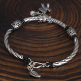 Real 999 Silver Men's and Women's Lucky Cat Lucky Woven Bracelet Leather Rope Adjustable Bracelet Lotus Fashion Animal Jewelry