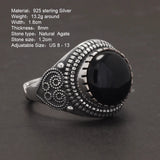925 Sterling Silver Black Stone Agate Signet Ring for Men and Women Heart Pattern Vintage Turkish Rings Fashion Jewelry