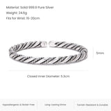 4pcs/set 999 Pure Silver Twist Cuff Bangle Boho Ethnic Style Multilayer Weave Rope Stackable Bracelets Retro Jewelry