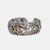 S925 Sterling Silver Retro Hollow Ring with Gold Six-pointed Star Opening Type Thai Silver Jewelry