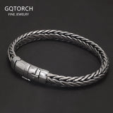 925 Sterling Silver 24cm Braided Plug Bracelet for Men Safety Buckle Bold Domineering Heavyweight Cool Punk Handmade Jewelry
