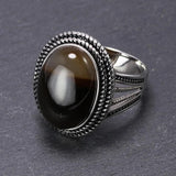 Genuine 925 Sterling Silver Rings Vintage Mens Rings with Green Red Original Agate Stone Retro Hollow Design Silver 925 Jewelry - GQTORCH Jewelry