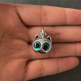 Real 925 Sterling Silver Cat Head Pendant Men's and Women's Retro Punk Style Round Hollow Eye Pendant Men's and Women's Jewelry