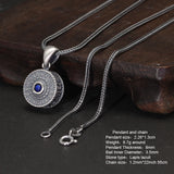 Retro 925 Sterling Silver Six Words Mantra Matte Pendant Necklace with Natural Lapis Lazuli Om Mani Padme Hum Religious Jewelry