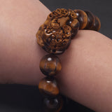 10/14mm Natural Tiger Eye Stone Beaded Pixiu Bracelet for Men Vintage Retro Chinese Fengshui Good Wealth Lucky Bracelets Jewelry