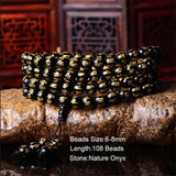 Natural Red And Black Onyx 108 Beads Bracelet Gilding Six Words OM Couple Bracelet For Men Women Buddha Prayer Jewelry - GQTORCH Jewelry