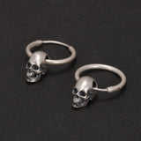 Real 925 Sterling Silver Skull Earrings Retro Antique Hook Shape Gothic Vintage Jewelry for Men and Women