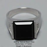 Solid Silver 925 Mens Rings Minimalist Turkish Rings For Men Black Square Natural Stone Turkey Male Jewelry Bague Homme