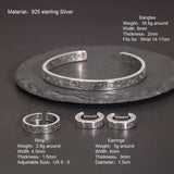 Real 925 Sterling Silver Vintage Plant Pattern Carved Earrings Ring Bracelets Bangles Set For Women Fine Jewelry