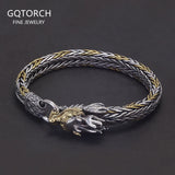9mm 925 Sterling Silver Dragon Head Braided Bracelet for Men 20cm Vintage Hiphop Punk Two-tone Handcraft Jewelry Accessories