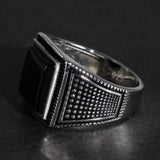 925 Sterling Silver Mens Ring with Black Natural Agate Stone Simple Geometric Design Wedding Rings for Men Size 7-13