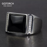 925 Sterling Silver Ring for Men With Black Square Onyx Natural Stone Mens Wedding Rings Turkish Male Jewelry