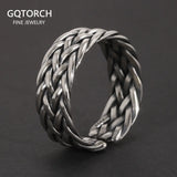 Genuine 925 Sterling Silver Woven Men's and Women's Rings Simple Retro Punk Adjustable Viking Jewelry