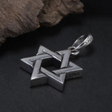 925 Sterling Silver Minimalist Jewish Star Pendant Necklace Black Leather Braided String Choker Six-pointed Star Retro Jewelry