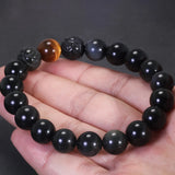 10/12/16/18mm Natural Rainbow Obsidian Beaded Bracelet for Men Pixiu Charms Tiger Eye Stone Feng Shui Lucky Jewelry