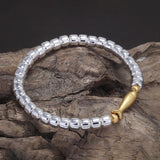 999 Pure Silver Beads Bracelet with Fish Charms Matt Gold Plated Elastic Rope Adjustable Vintage Trendy Jewelry for Women