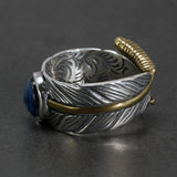 925 Silver Jewelry Feather Ring With Evil Eye Copper Line Retro Antique Men Jewelry Biker Hand Polishing US Size 7 8 9 10 11 - GQTORCH Jewelry