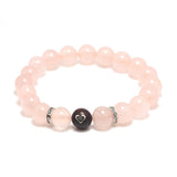 Natural Rose Quartz Beads Bracelets with Heart-shape Sandalwood Bead 925 Sterling Silver Accessories Female Male Jewelry