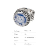 925 Sterling Silver Blue Agate Cameo Cat Ring for Women Round Cute Statement Ring Fashion Delicate Party Jewelry Gift