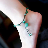 Handmade Braided Anklets for Women Jewelry Natural Amethyst Jade Rose Quartz Stone Beads Chain Flower Engraved Fine Jewelry - GQTORCH Jewelry