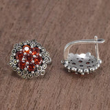 Real 925 Sterling Silver Handmade Flower Earrings Clip For Women Inlaid Red Garnet Natural Stone Vintage Style Brinco