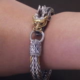9mm 925 Sterling Silver Dragon Head Braided Bracelet for Men 20cm Vintage Hiphop Punk Two-tone Handcraft Jewelry Accessories