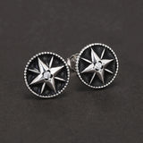 9mm 925 Sterling Silver Star Black Enamel Round Shaped Stud Earrings for Men Women Sun Ear Studs Punk Retro Fashion Jewelry