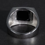 925 Sterling Silver Mens Ring with Black Natural Agate Stone Simple Geometric Design Wedding Rings for Men Size 7-13