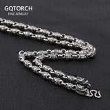 925 Sterling Silver Mantra Beads Necklace for Men With Dragon Heads Punk Style Necklace Jewelry 6mm