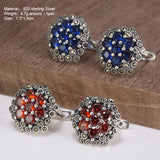 Real 925 Sterling Silver Handmade Flower Earrings Clip For Women Inlaid Red Garnet Natural Stone Vintage Style Brinco