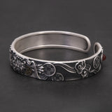 999 Pure Silver Vintage Pixiu Bite Coin Open Cuff Bracelet for Men Black Color Good Luck Fortune Wealth Feng Shui Jewelry