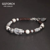 Real 999 Pure Silver Lucky Buddha Handwoven Bracelet for Men and Women Adjustable Lotus Beads Religious Jewelry