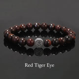 8mm Natural Stone Beaded Bracelet for Men Women 925 Sterling Silver Vajra Six Words Mantra Charm Obsidian Agate Handmade Jewelry