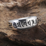 925 Sterling Silver Classic Om mani padme hum Ring Men Women Six Words Mantra Buddhist Avatamsaka Sutra Vintage Simple Jewelry