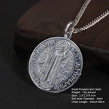 Vintage 925 Sterling Silver Saint Benedict Medallion Cross Pendant Necklace Catholic Exorcism Amulet Men and Women