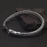 925 Sterling Silver 24cm Braided Plug Bracelet for Men Safety Buckle Bold Domineering Heavyweight Cool Punk Handmade Jewelry