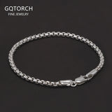 925 Sterling Silver 3mm Square Rolo Link Round Box Chain Bracelet for Men Handmade Fashion Jewelry Accessories