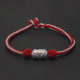 925 Sterling Silver Six Words Tube Charm Bracelet for Men Women Handwoven Rope Braided String Retro Buddhist Talisman Jewelry