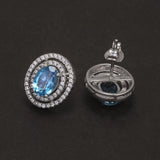 925 Sterling Silver Topaz Stud Earrings for Women Micro Inlaid Zircon Oval Shaped Luxury Elegant Wedding Jewelry Accessories