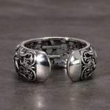 S925 Sterling Silver Retro Hollow Ring with Gold Six-pointed Star Opening Type Thai Silver Jewelry