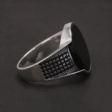 925 Sterling Silver Round Black Onyx Stone Signet Ring for Men Classic Turkish Rings Retro Fashion Punk Wedding Party Jewelry