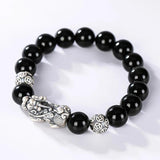 Black Obsidian Stone Bracelets Hand Accessories For Men With Real Sterling Silver Pixiu Feng Shui Crystals Jewelry Armband Heren - GQTORCH Jewelry